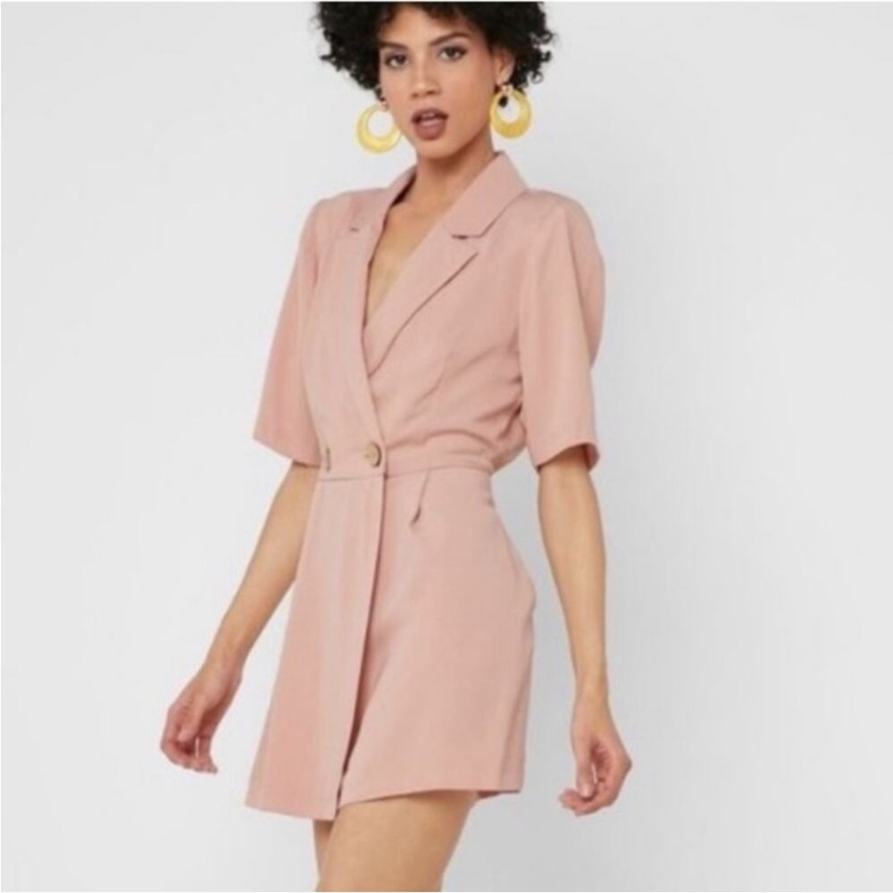 Topshop Blush Tailored Romper Blazer Style Short Sleeve Mini Playsuit